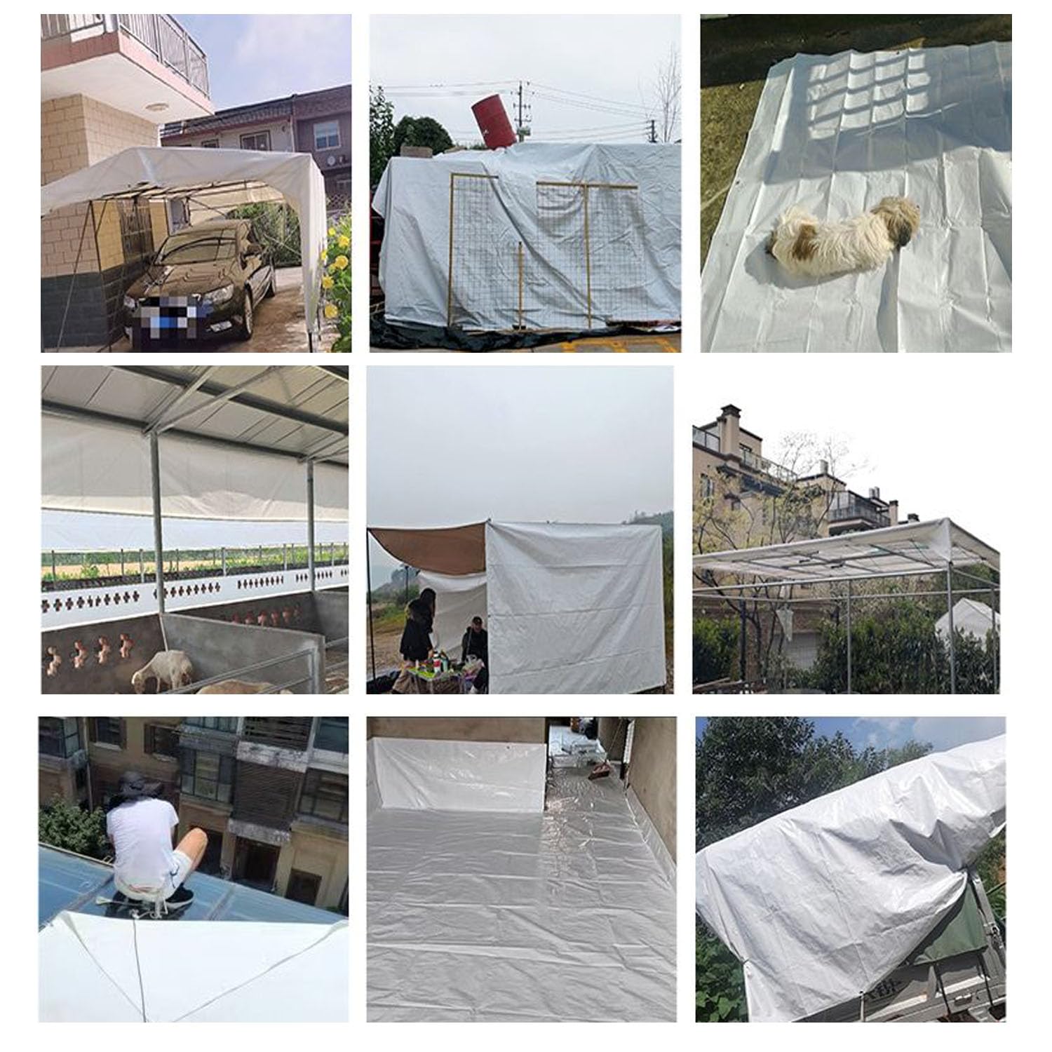 Lona Impermeable Exterior 270 x 330 cm Resistente a Los Rayos UV Lona de Plástico PE con Ojales, 120 G M² para Terrazas Muebles Leña Jardín Piscina Coche, Blanco