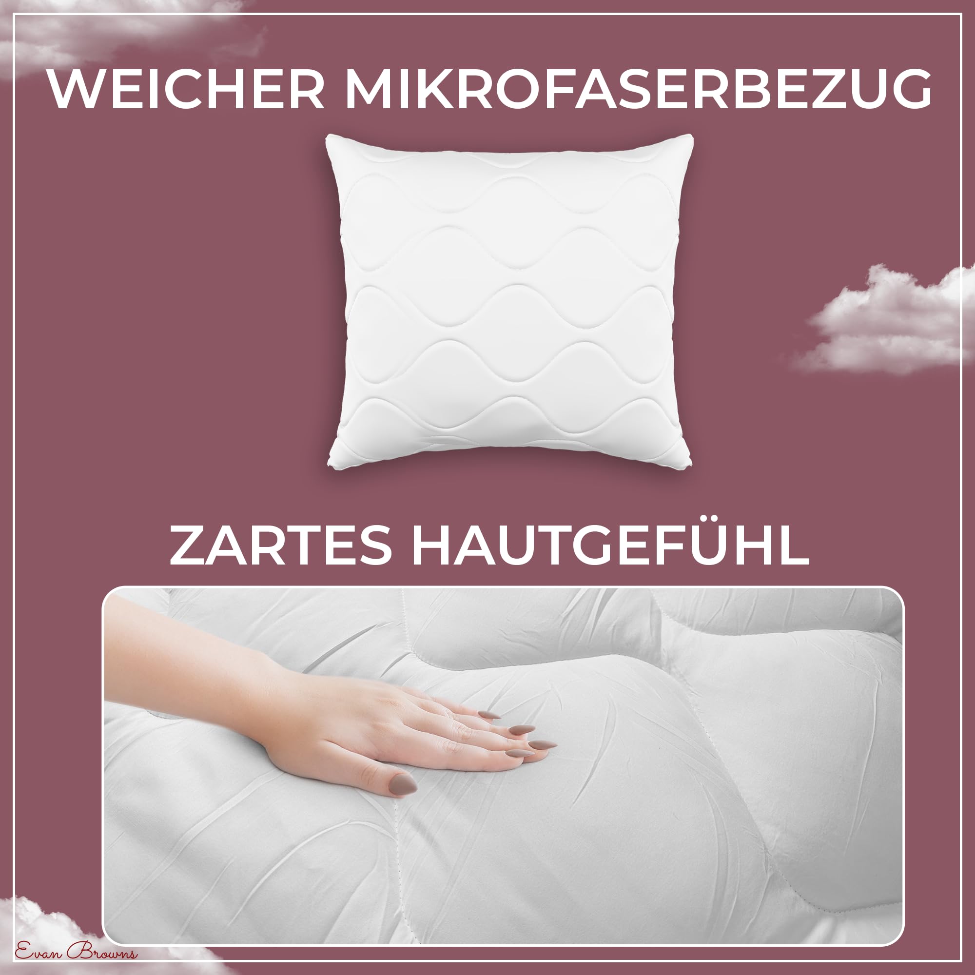 Bettenset 135x200 4teilig - Made in EU - Bettdecke 135x200 Set mit Kissen atmungsaktiv und pflegeleicht- 2X Kopfkissen und 2X Bettdecke - ÖKO-TEX