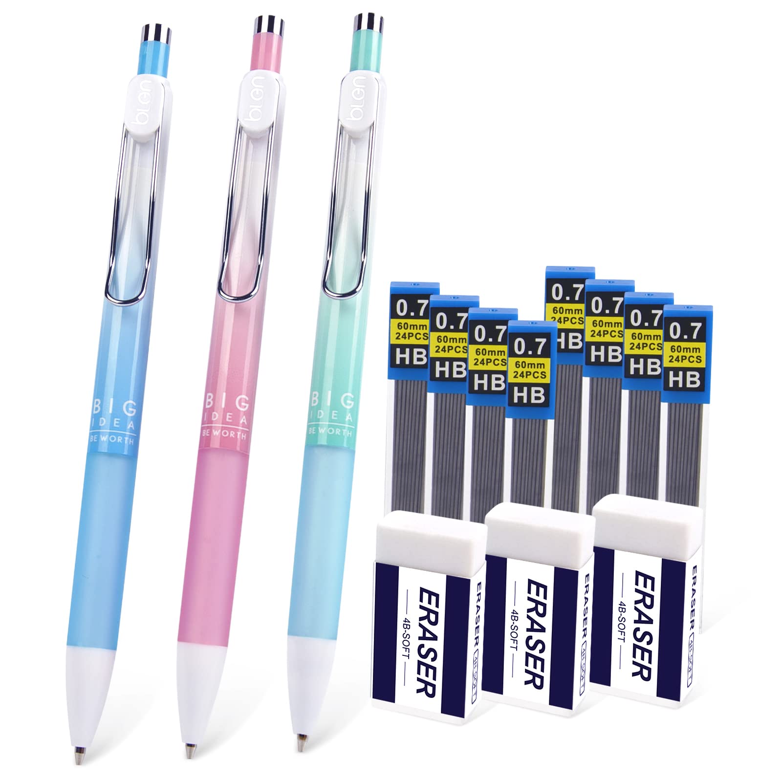 Buy 3pcs Mechanical Pencils 0.7mm, KERIFI Pastel Cute Mechanical Pencil Set with 8 Tubes Hb Lead