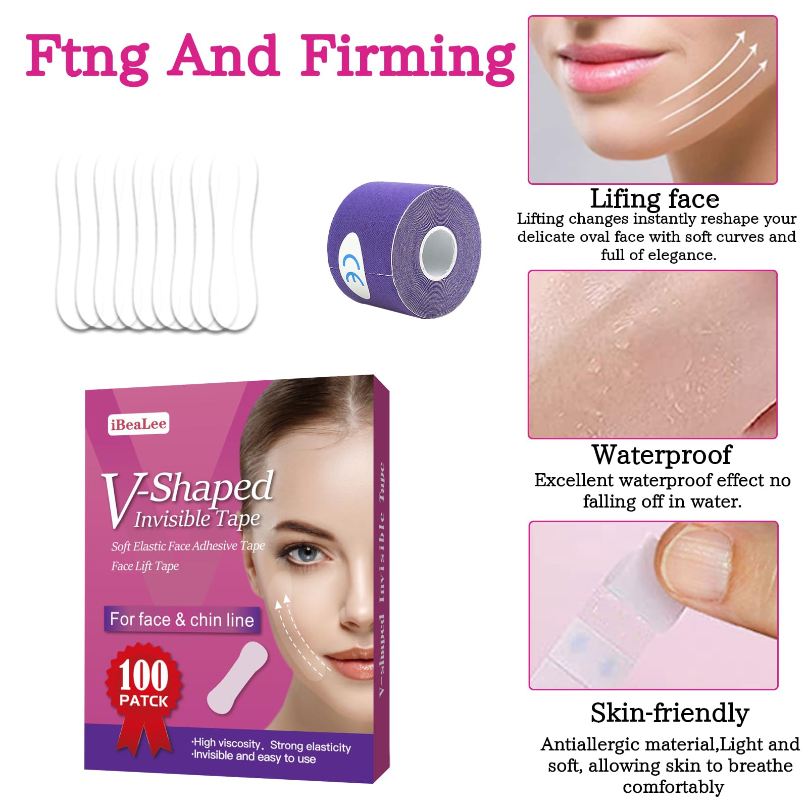 100 PCS Face Lift Tape Invisible, Face Tape Lift Waterproof - Image 4