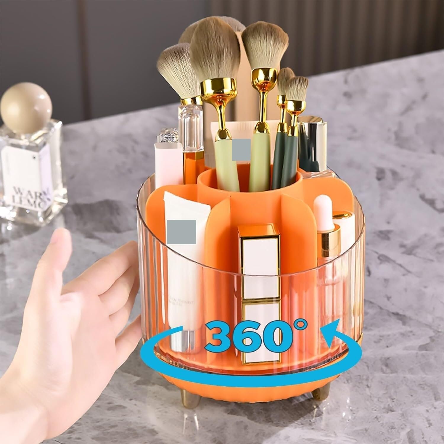 Makijaż 360 Obrotowy Organizer Na Przybory Do Makijażu Spinning Organizator Toaletki, Uchwyt Pędzle 7-gniazdo Pasuje Pędzli Organizer Przechowywania(Oranje)