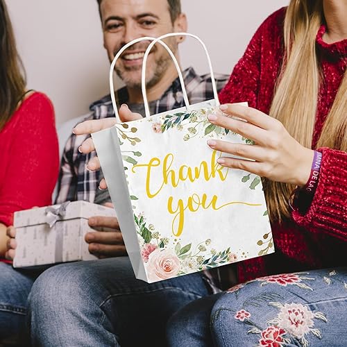 Miniatura 5 de 30 bolsas de regalo de agradecimiento con diseño floral, 8.66 x 7 x 3.14 pulgadas, bolsas de papel kraft de agradecimiento con asa para bodas,
