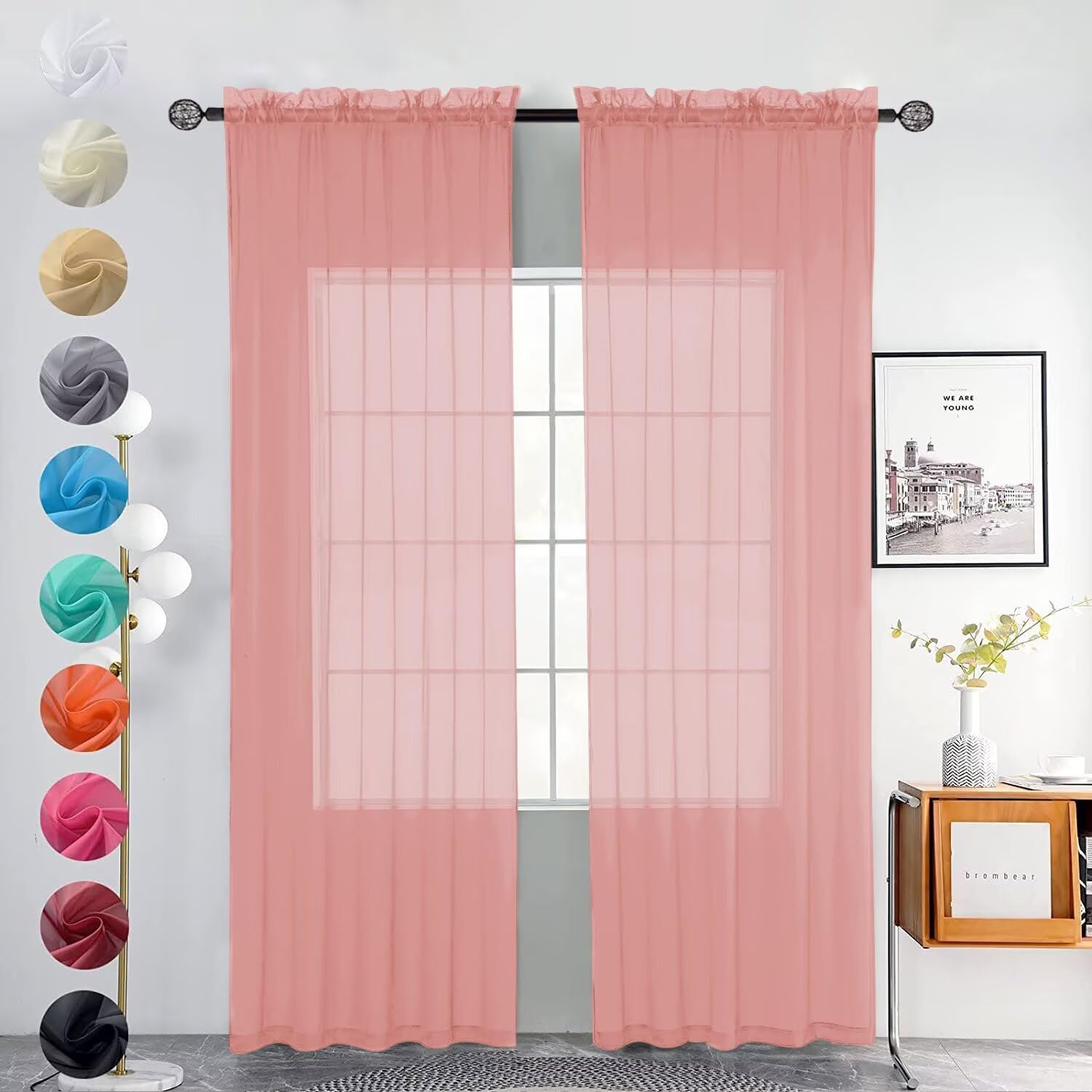 Youleyar 2 Set Sheer Transparente Gardine aus Voile Polyester