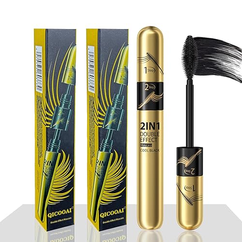 2023 - Máscara de pestañas 4D Golden Goddess negra 2 en 1, extensión de pestañas líquidas para pestañas impermeables 5 veces más largas y llenas (2