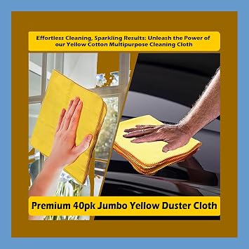 Premium 40pk Jumbo Yellow Duster 50x40cm Heavy Duty Cloth Kitchen Polishing cloth towel Strong 100% Woven Cotton, Thick & Soft Kitchen Cleaning Towel - Multi Surface Dusting Cloth, Washable Reusable
