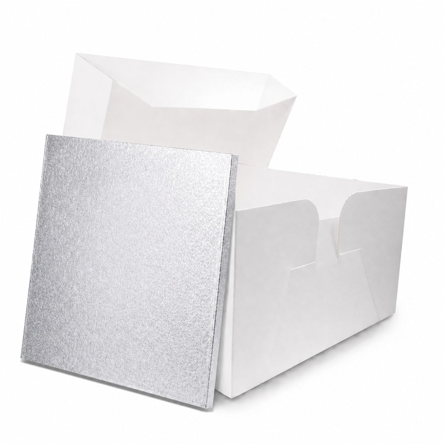 Larryroo Silver Square Colour Cake Drum Board & White Box + Lid Combo Pack For Wedding, Birthday Cakes (, 13 Inches)