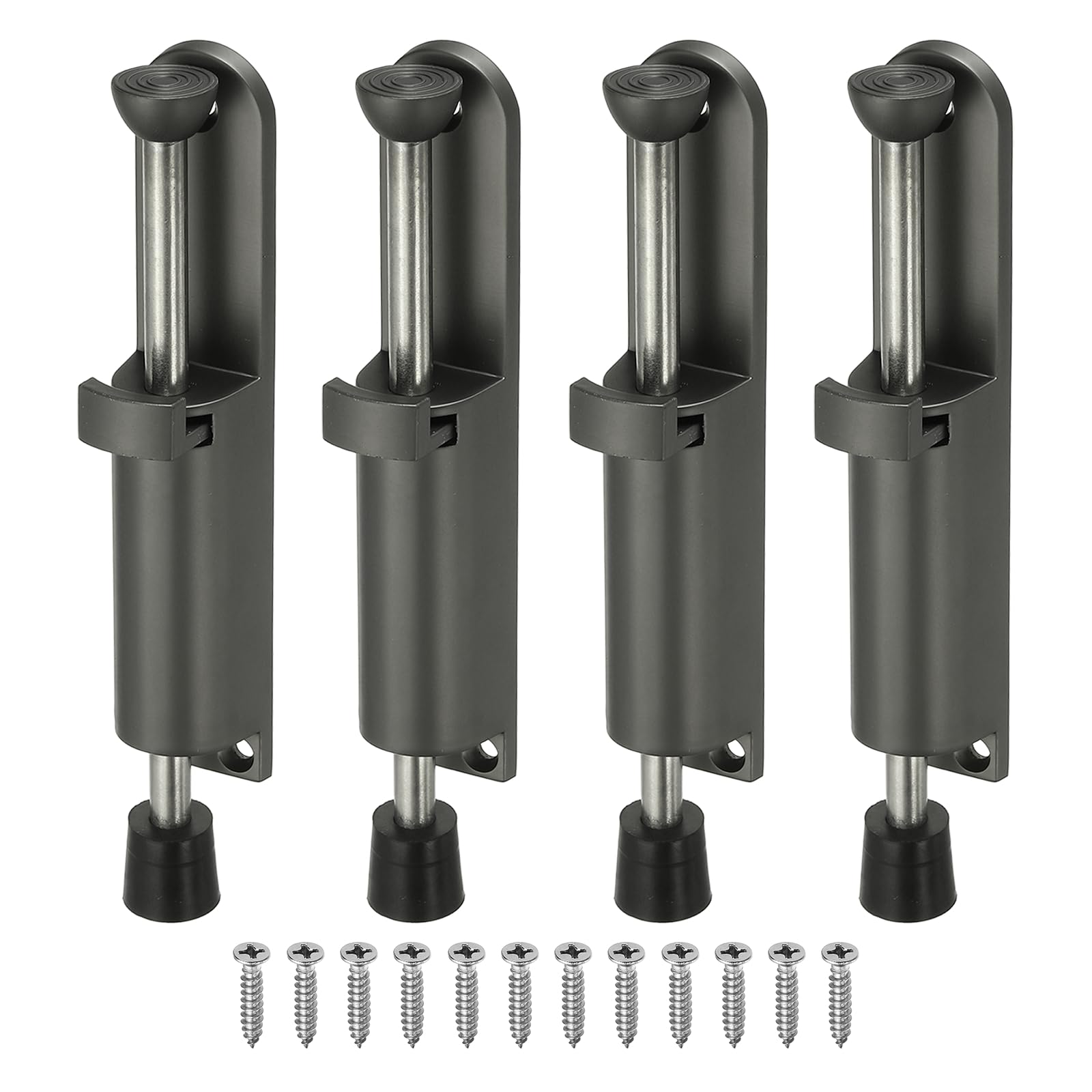 sourcing map 4Pcs Kickdown Door Stop, Zinc Alloy Spring Loaded Telescopic Step On/Off Adjustable Heavy Duty Foot-Operated Door Stop Holder for Ground Gap 0-45mm, Gray