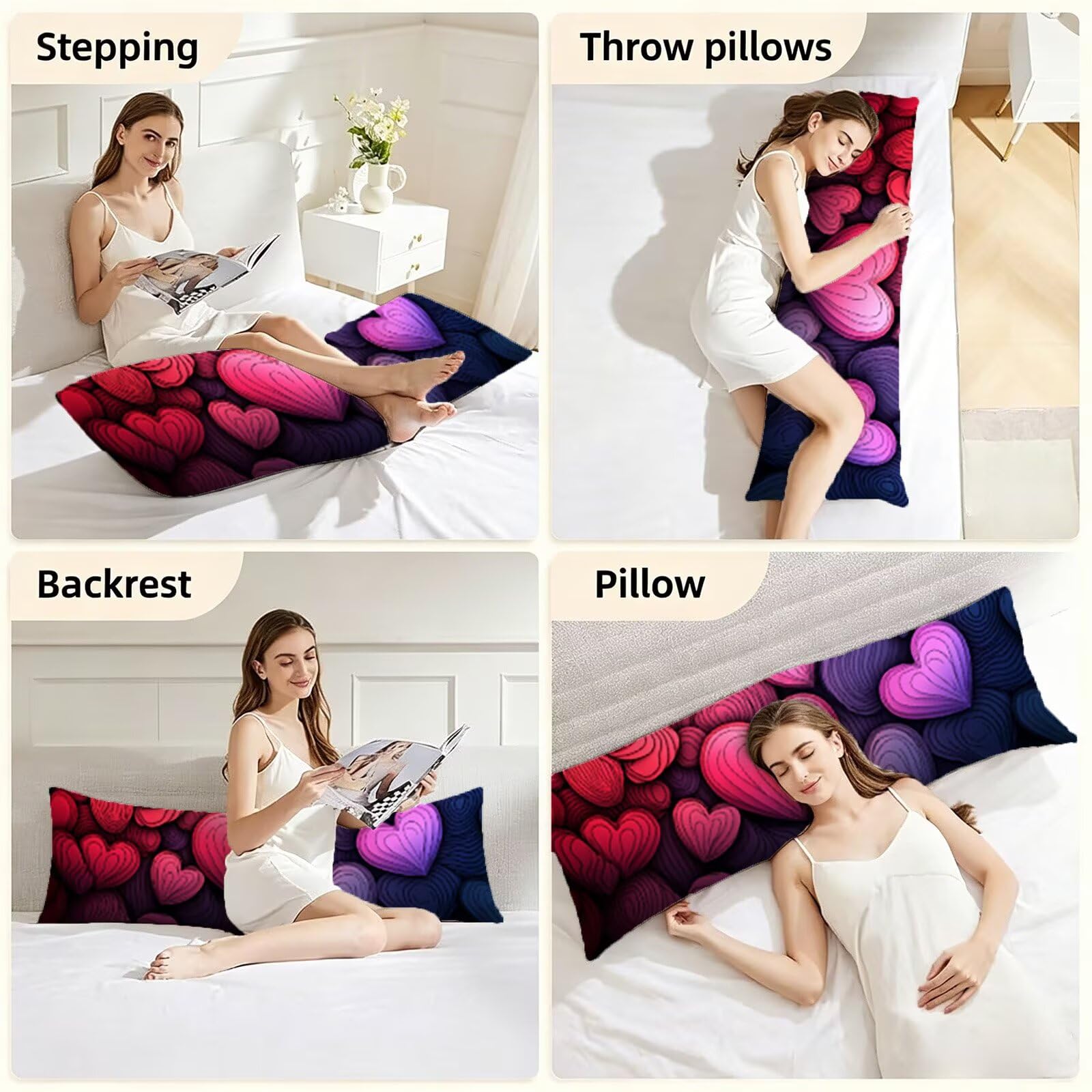 Taie de Traversin 135 cm Rouge Housse Traversin 135x45 cm Violet, Housse de Coussin de Corps Douce pour Dormeur Latéral, Taie Oreiller Lin avec Fermeture Éclair pour Salon Chambre Lit Canapé E0-871