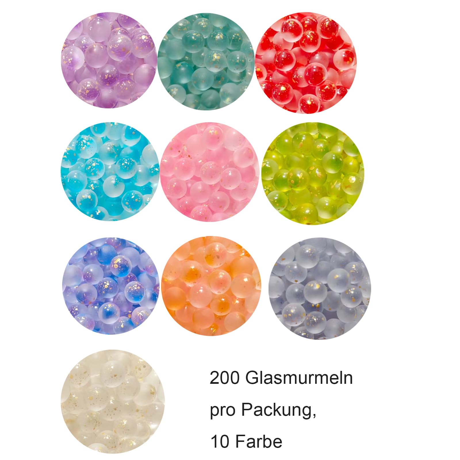 200 Pezzi Biglie di Vetro Colorate 10mm Biglie per Bambini 5+, Riempitivi di Vasi per Giochi di Marmo 10 Colori