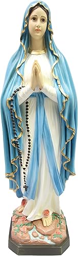 Vittoria Collection Estatua de Virgen María de 32 pulgadas de Nuestra Señora de Lourdes hecha en Italia para interiores y exteriores