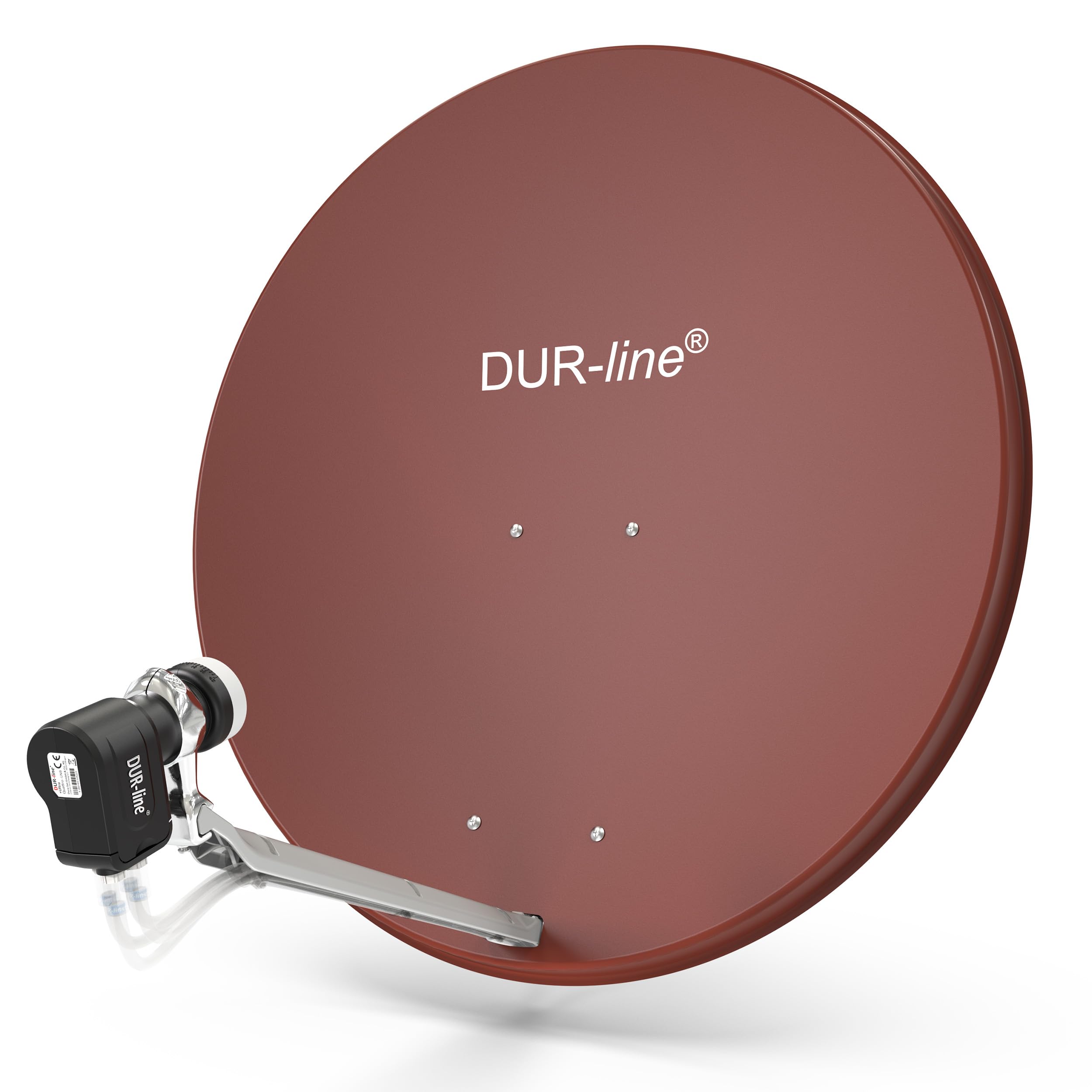 DUR-line 4 Teilnehmer Set - Qualitäts-Alu-Satelliten-Komplettanlage - Select 85cm/90cm Spiegel/Schüssel Rot + Quad LNB - für 4 Receiver/TV [Neuste Technik, DVB-S2, 4K, 3D]