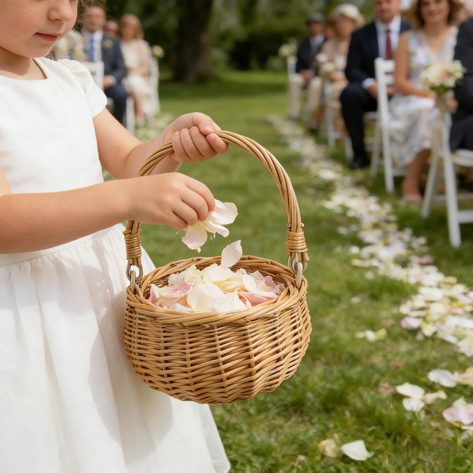 Klein Weidenkorb mit Henkel Blumenmädchen Korb Geflochtener Blumenkorb für Hochzeit Ostern Garten Party Deko