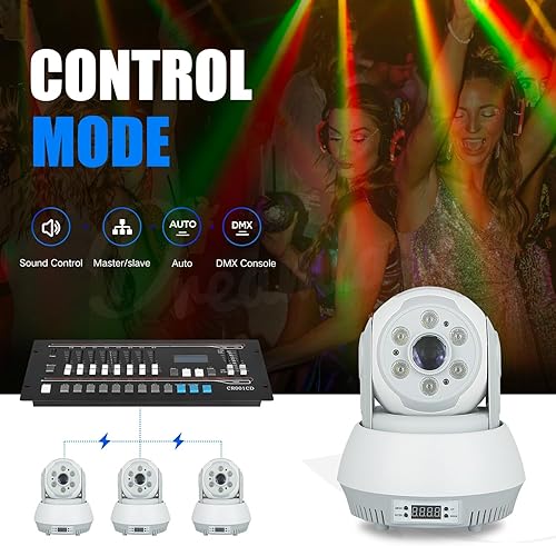 Miniatura 6 de Dreamland Luz de haz de cabeza móvil RGBW Rotación Gobos Luces Disco Luz DJ Luces DMX 512 con sonido activado para iluminación de escenario Fiesta