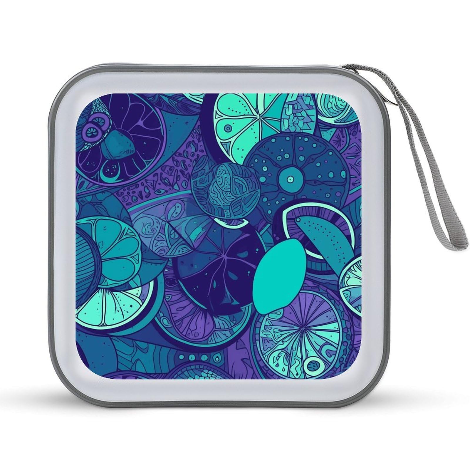 FekiLoot Blue Teal Lemon CD Case 40 Capacity DVD Case Holder Hard Plastic DVD Disc Storage Binder for Car Portable Zipper Disc Storage Organizer Wallet Bag for Home Travel