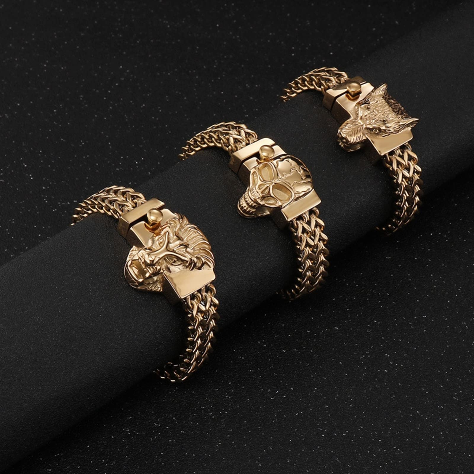 Pulsera para hombre de plata vintage, pulseras de esqueleto de hip hop de acero inoxidable para hombre, 220x12mm, Sin piedras preciosas