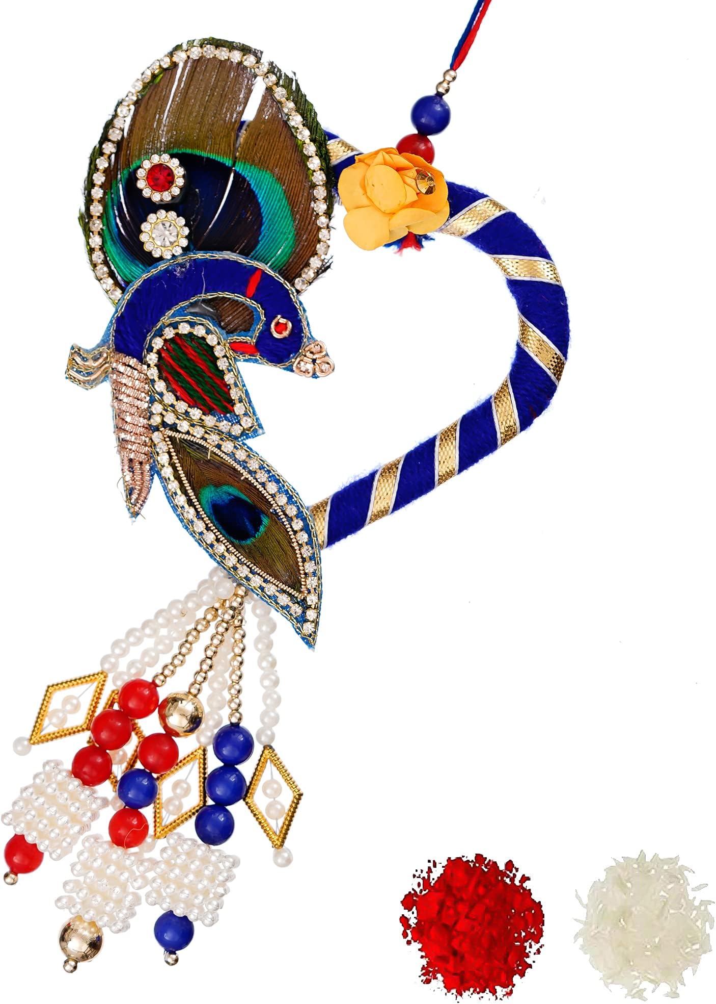 iinfinizeBeautiful Flowers Peacock Bracelet Kundan Kada Gota Pati Zardosi Golden Thread Pearl Jumar Lumba Rakhi for Bhabhi Sister Nand With Roli Rice Greeting Card