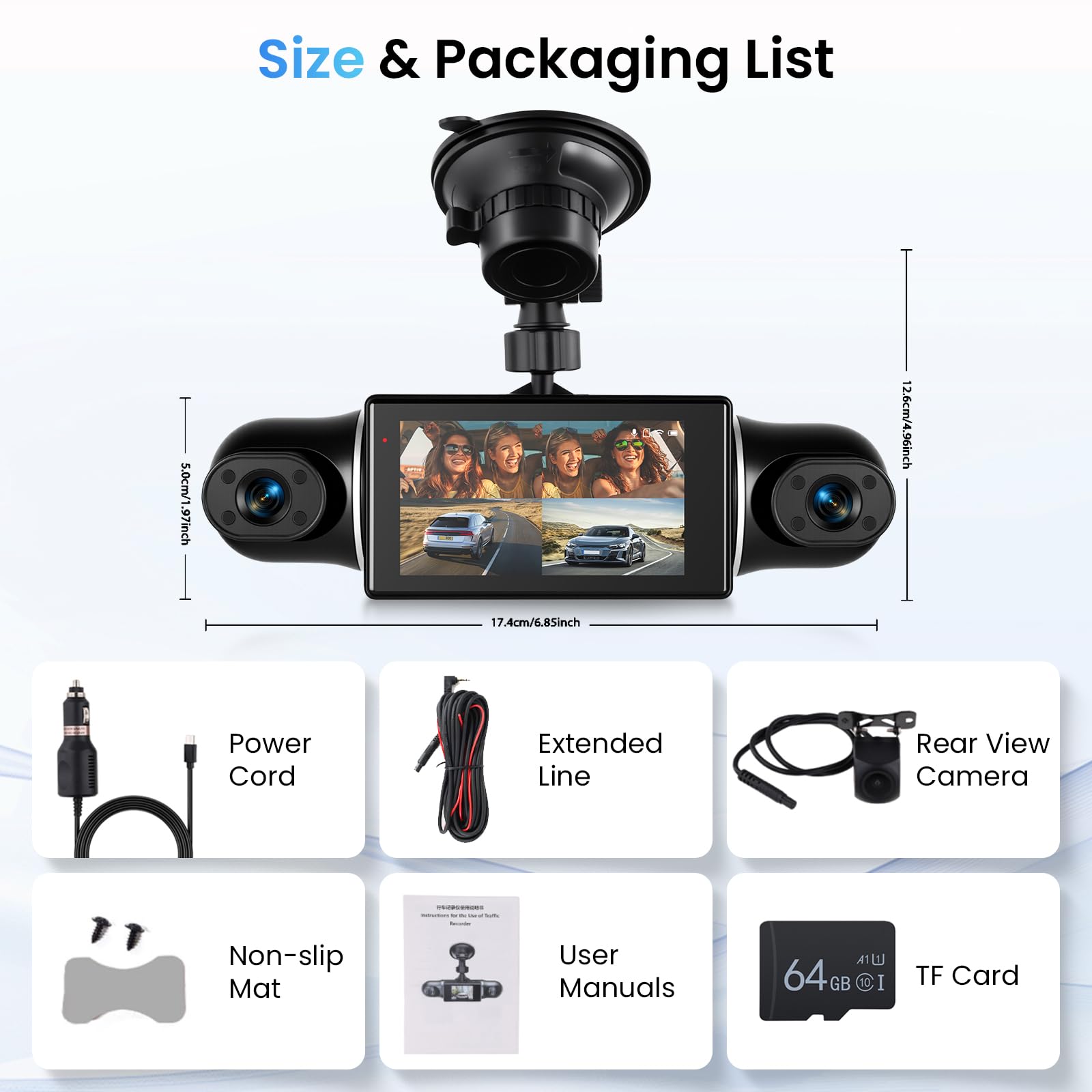 Hodozzy 1080P Auto Dash cam 360° mit 5GHz WiFi, 4 Kameras Vorne Hinten, 8 IR Nachtsicht, 3 Zoll IPS Touchscreen, Loop Aufnahme, G-Sensor, Parken Monitor,Dash cam mit Rückfahrhilfe