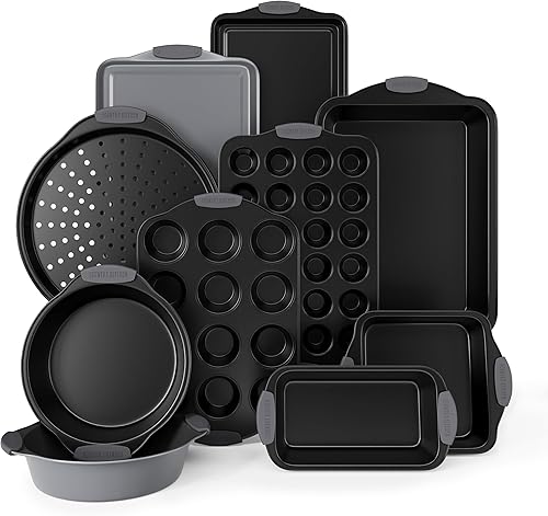 Miniatura 47 de Country Kitchen Juego de utensilios para hornear apilables antiadherentes, resistentes, duraderos, de fácil liberación, color rojo, 10