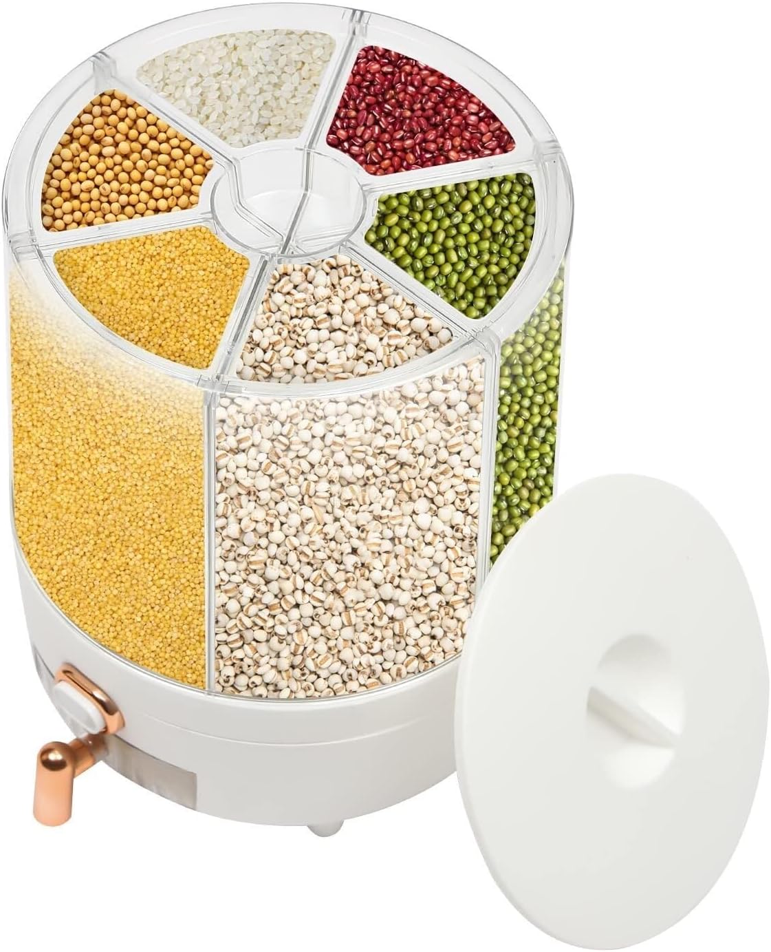 Cereal Dispensers Rotatable Grain Storage Food Containers Grain Separate Storage Box with 6 Holder for Rice and Beans Cereal Dispenser for Pantry(29cm)