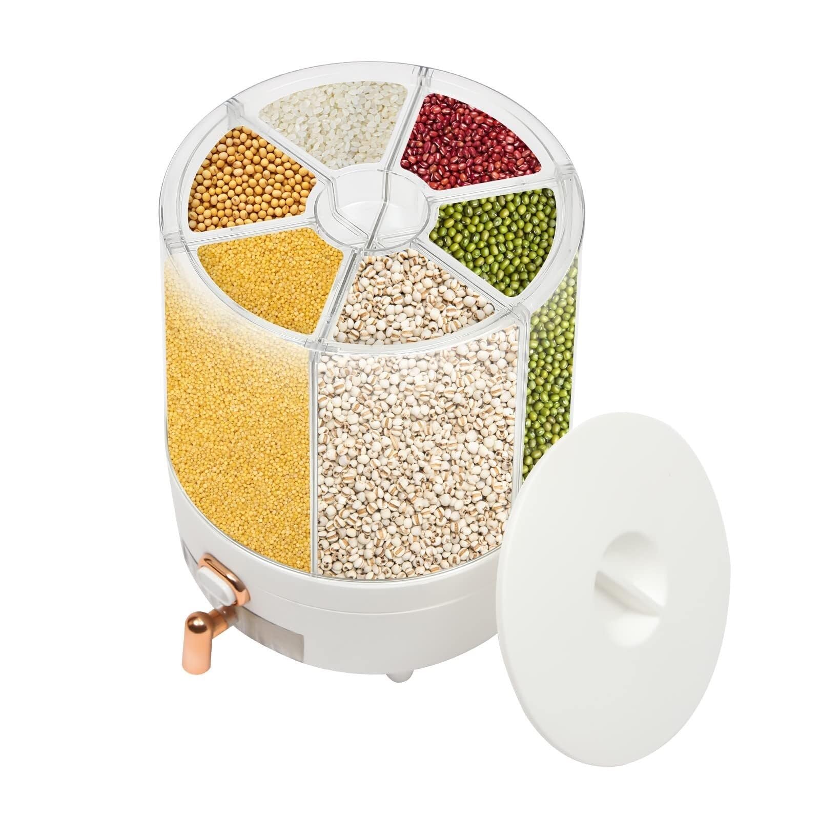 CVdrtyED Dry Food Cereal Dispenser Rotatable Grain Storage Food Containers Separate Box With 6 Holder For Rice And Beans Pantry Rice Container(29cm)