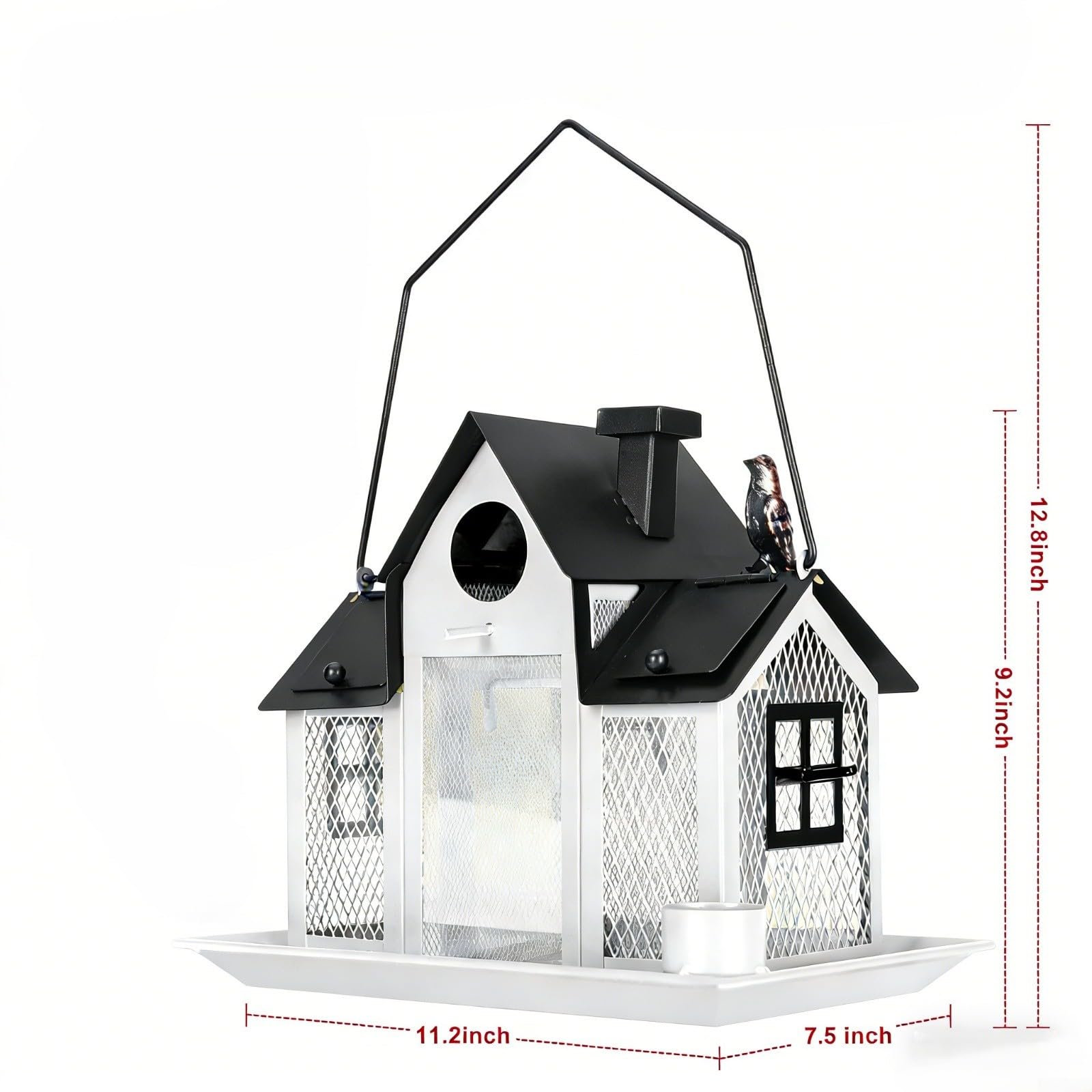 Comedero solar de metal resistente para pájaros con luz nocturna, 5 libras, gran capacidad colgante, comedero para pájaros silvestres, fácil de limpiar, decoración de jardín al aire libre