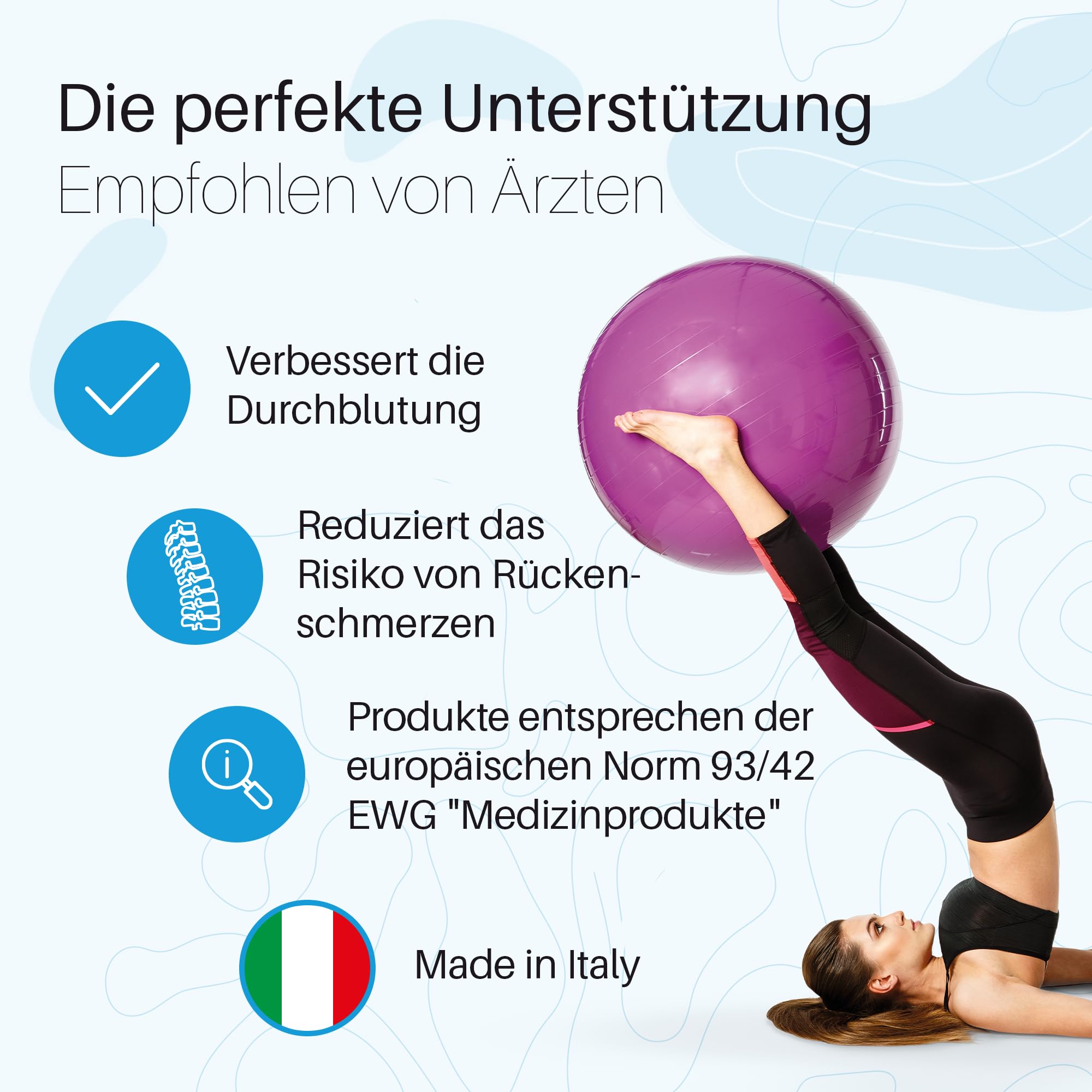 Original Pezziball Standard 75 cm rot m. Ballschale & Pumpe Kombi Gymnastikball