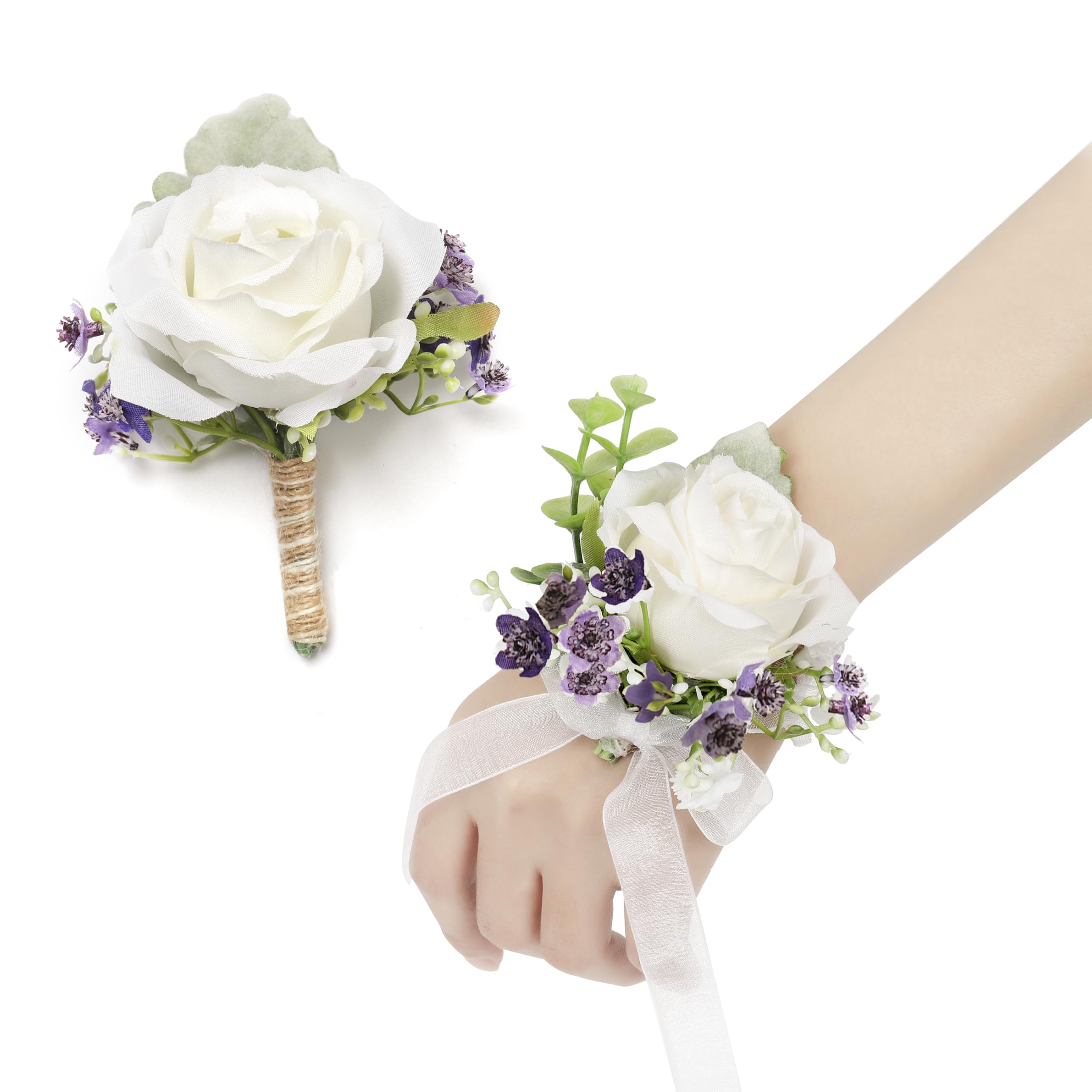 Amazon.com: YSUCAU White & Purple Rose Corsage and Men Boutonniere
