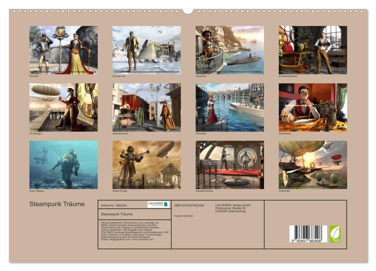 Steampunk Träume (hochwertiger Premium Wandkalender 2026 DIN A2 quer), Kunstdruck in Hochglanz: Die zauberhafte Welt des Steampunk in 12 verträumten Bildern. (CALVENDO Kunst)