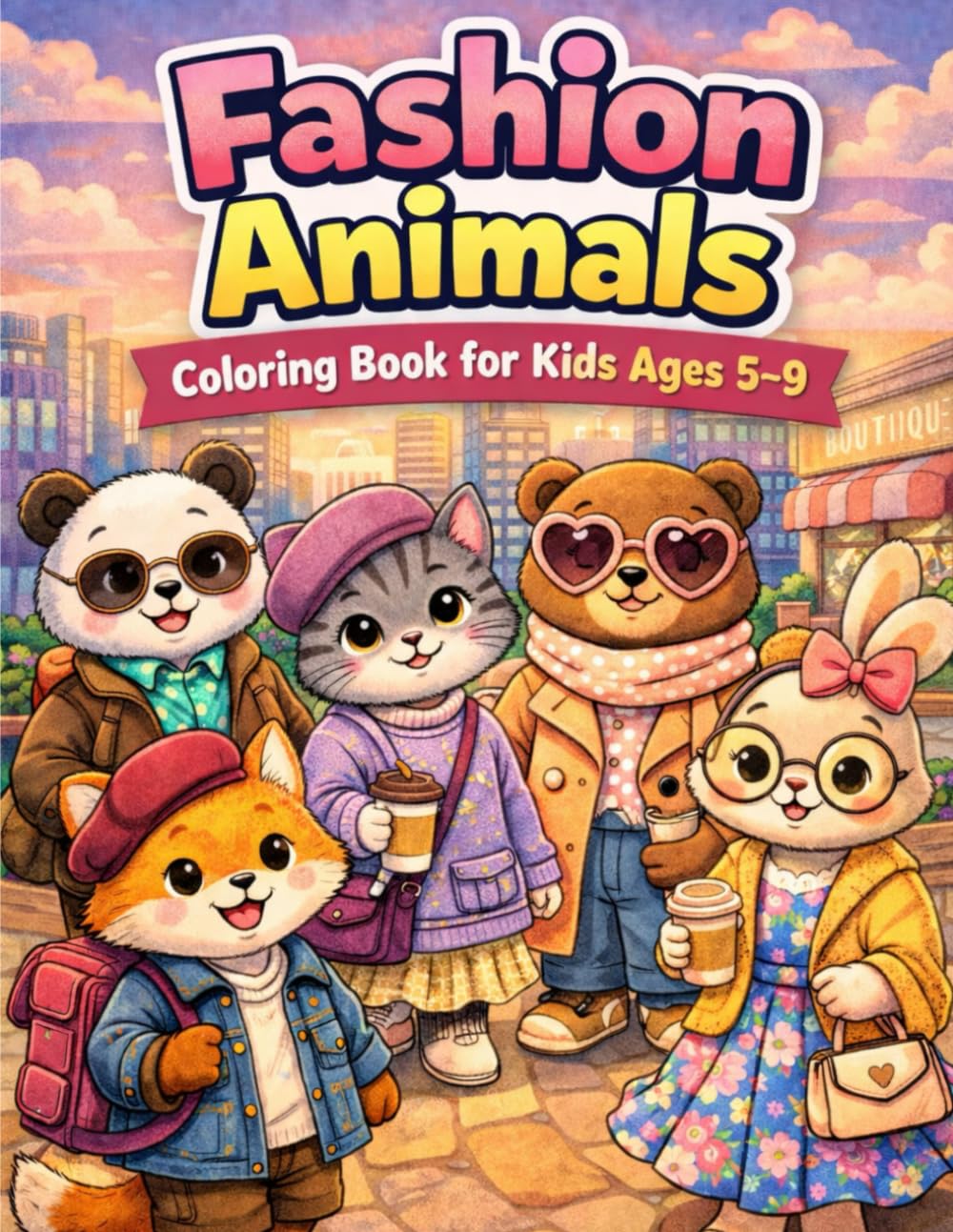 Fashion Animals Coloring Book for Kids Ages 5-9: Cute Animals in Trendy Outfits to Color and Enjoy