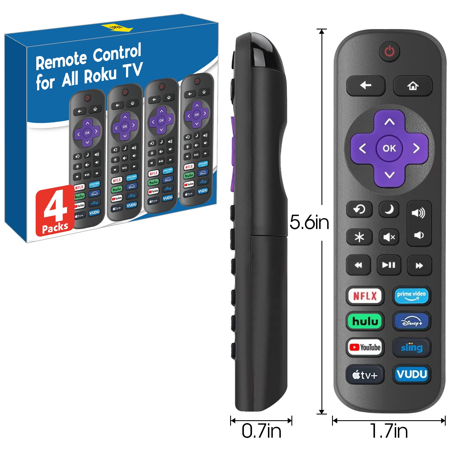 Zamienny pilot zdalnego sterowania tylko do telewizora Roku, kompatybilny z telewizorami TCL Roku/Hisense Roku/Onn Roku/Sharp Roku/Philips Roku/Westinghouse Roku (nie do Roku Stick, pudełka lub