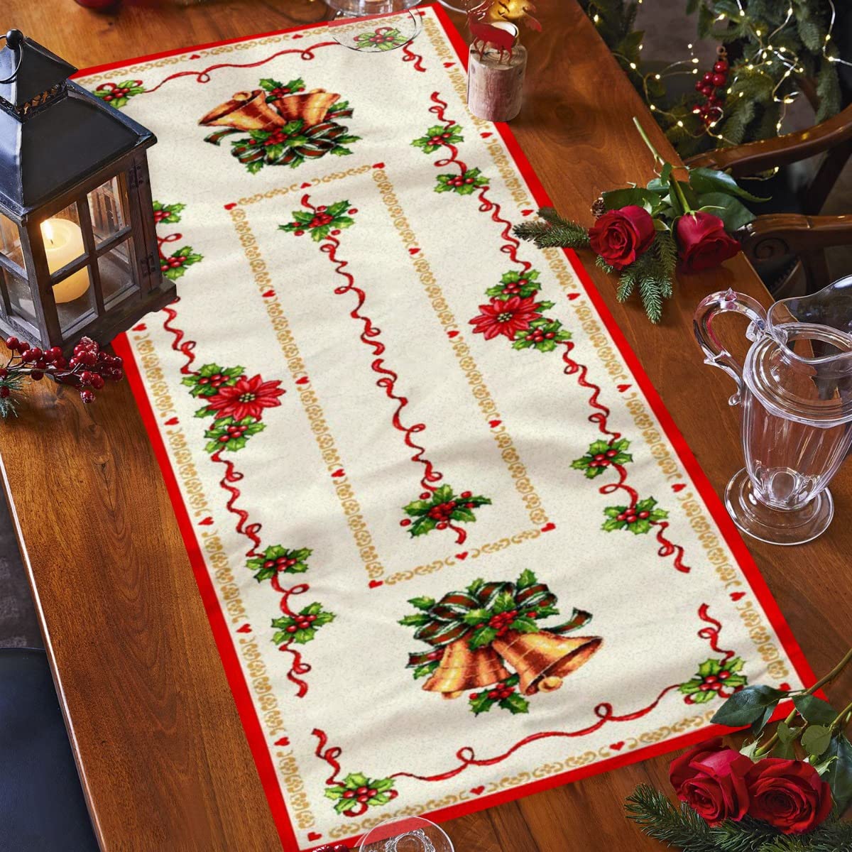Centre de table de Noël Houx 100x100 cm par Maîtres Cotoneri Home pour repas de fêtes