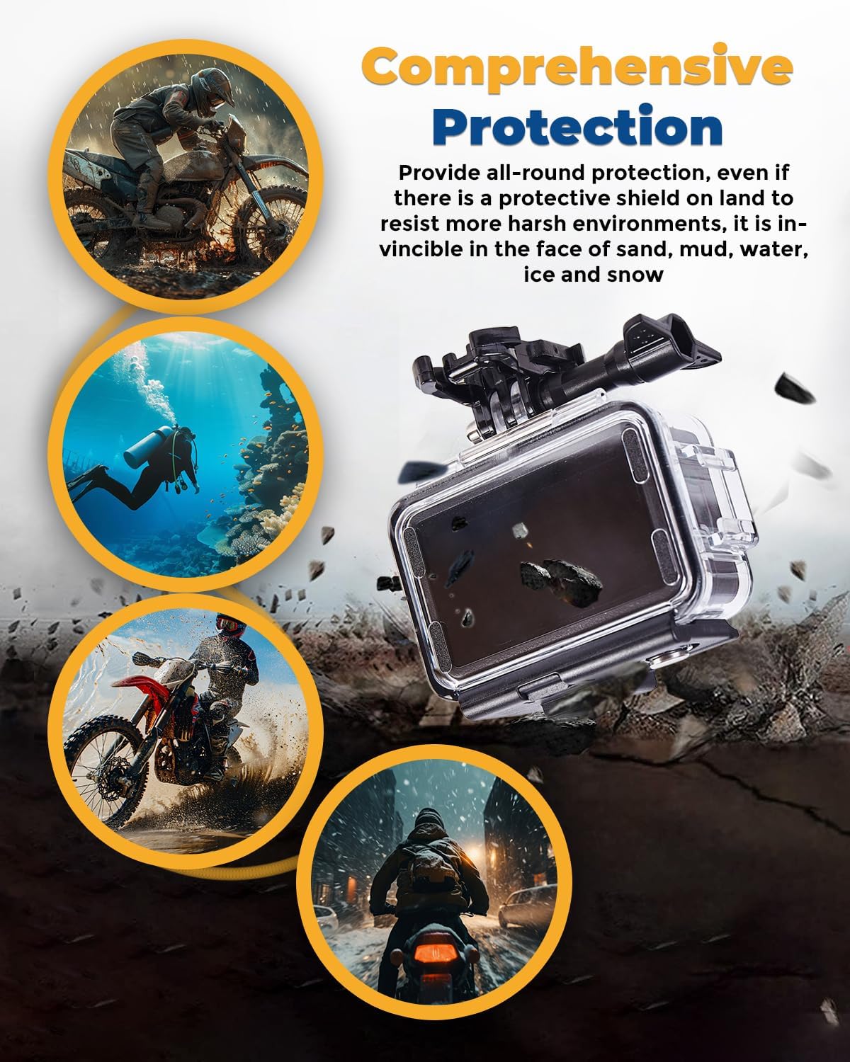 Waterproof Housing Case with Dive Filters for DJI Osmo Action 5 Pro/4/3, Support 60 m/197 ft Deep Diving, Underwater Case with High Transmission Glass Lens Frame