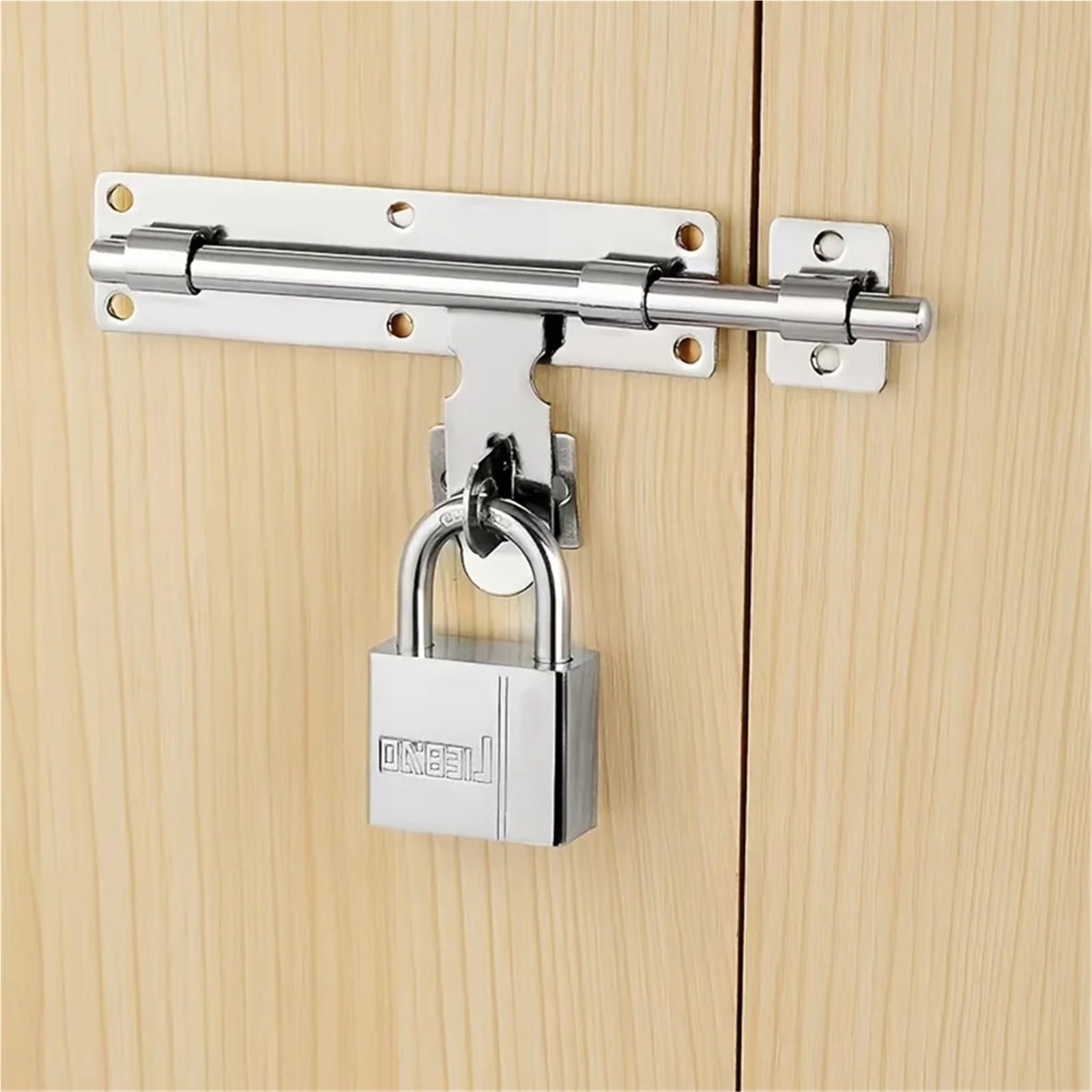 Set di 5 serrature for porta in acciaio inox con chiavistello e lucchetto, spazzolato Per Porta