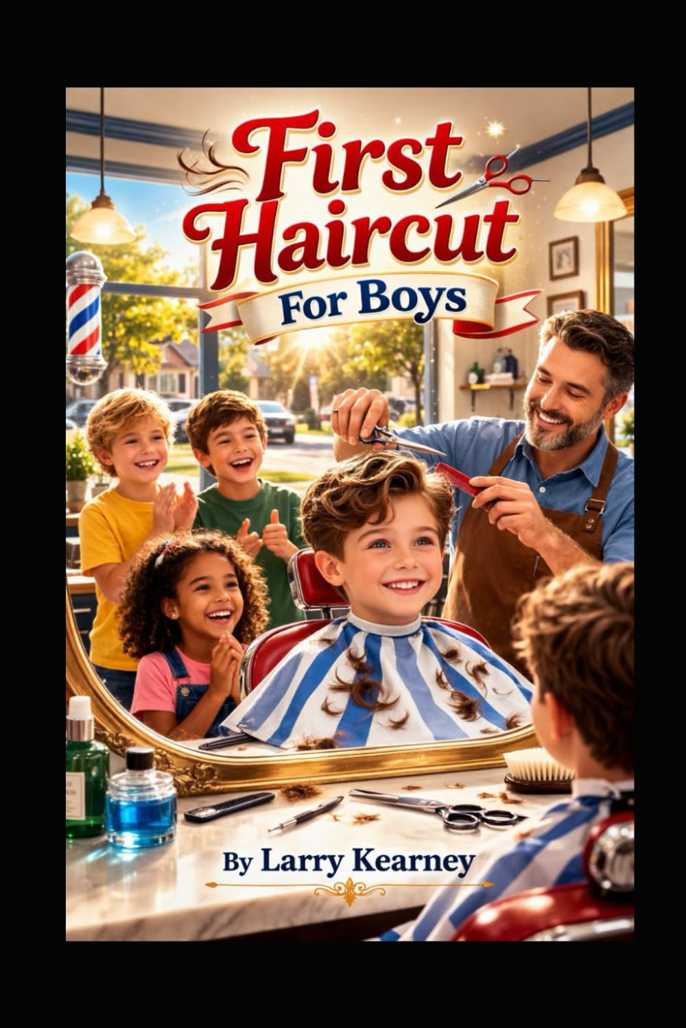 First Haircut For Boys: A child faces his first haircut with friends and gentle helpers, learning change can feel safe, brave, and fun too.