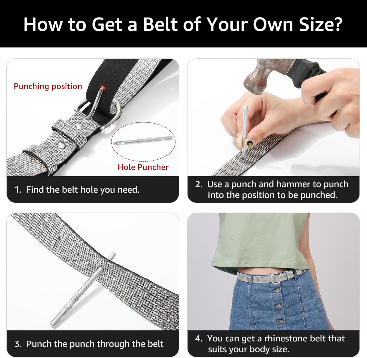 WELROG Rhinestone Belt for Women,Bling Crystal Vintage Belts Shiny Soft for Party Jeans Dresses - Image 6