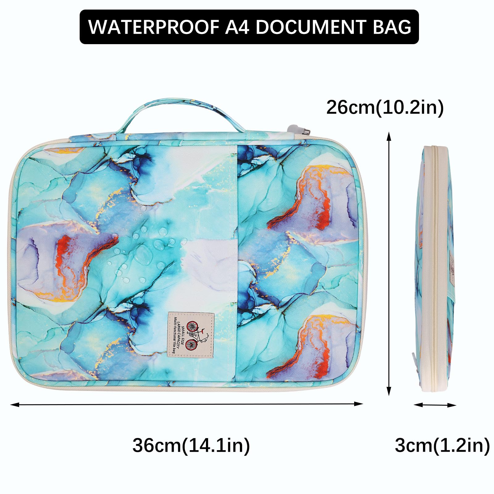 JAKAGO Carpeta impermeable A4, soporte para documentos de negocios, organizador de viaje, funda multifuncional con cremallera para vacaciones, viajes, trabajo, uso diario (verde mármol)