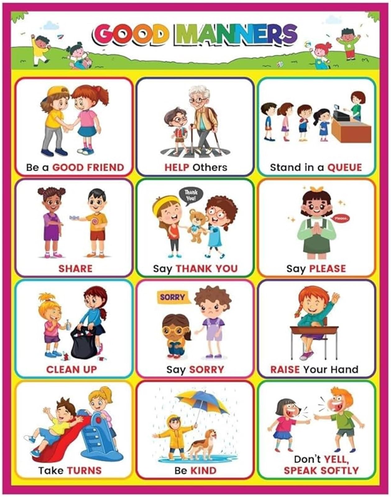 IDGTTLDF Daily Manners Routine Chart for Preschool Kindergarten Educational Wall Poster Habit Training Classroom Decor Unframed,12x18inch(30x45cm)
