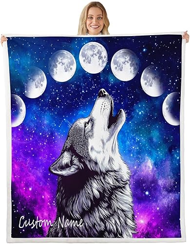Manta personalizada con nombre de lobo aullador de 50 x 60 pulgadas, manta de forro polar de la serie Galaxy para niños, adolescentes, jóvenes,