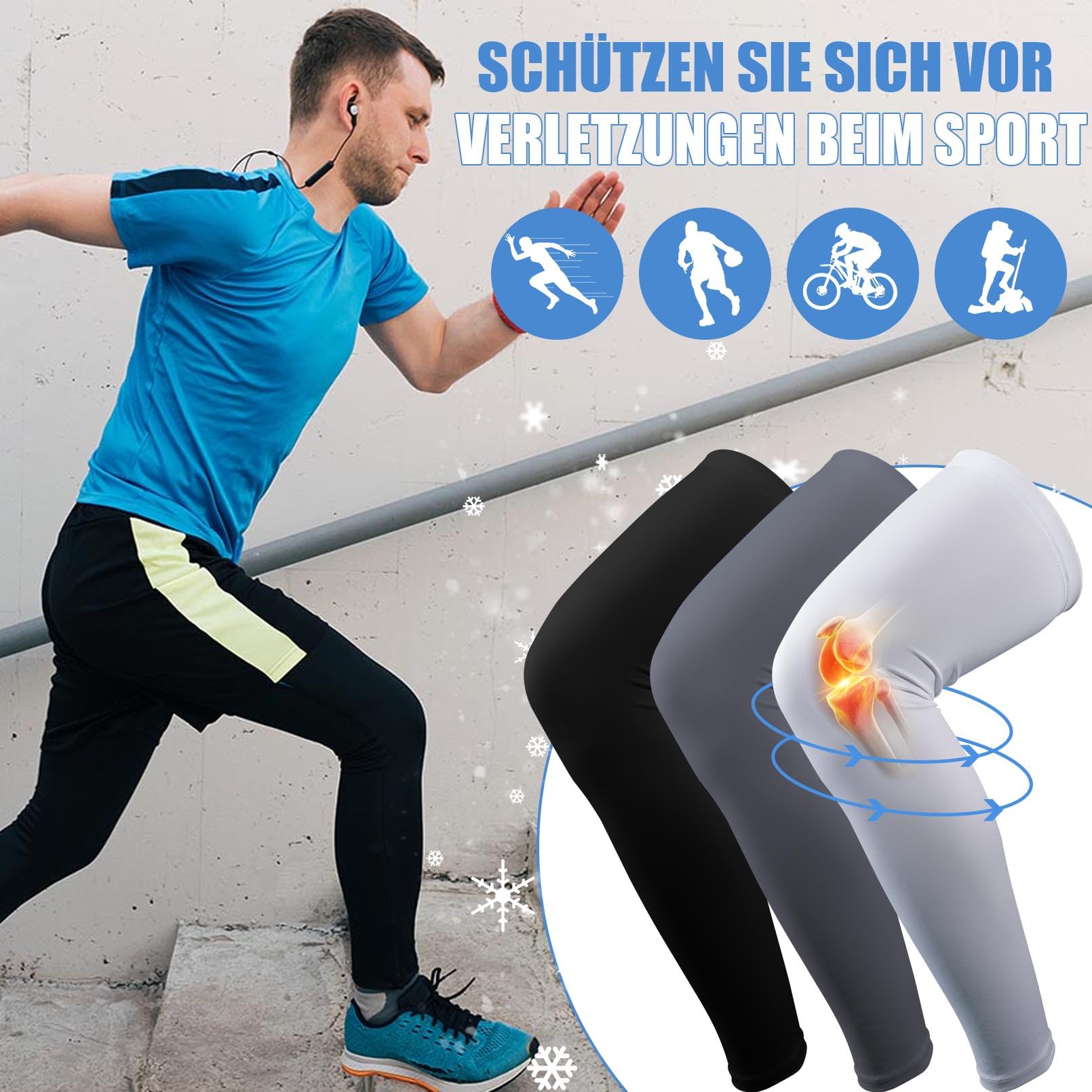 Lot de 3 paires de manchettes de compression - Protection solaire UV - Longues manchettes de compression pour cyclisme, course, basketball, hommes et femmes (noir, blanc, gris), Blanc, noir,
