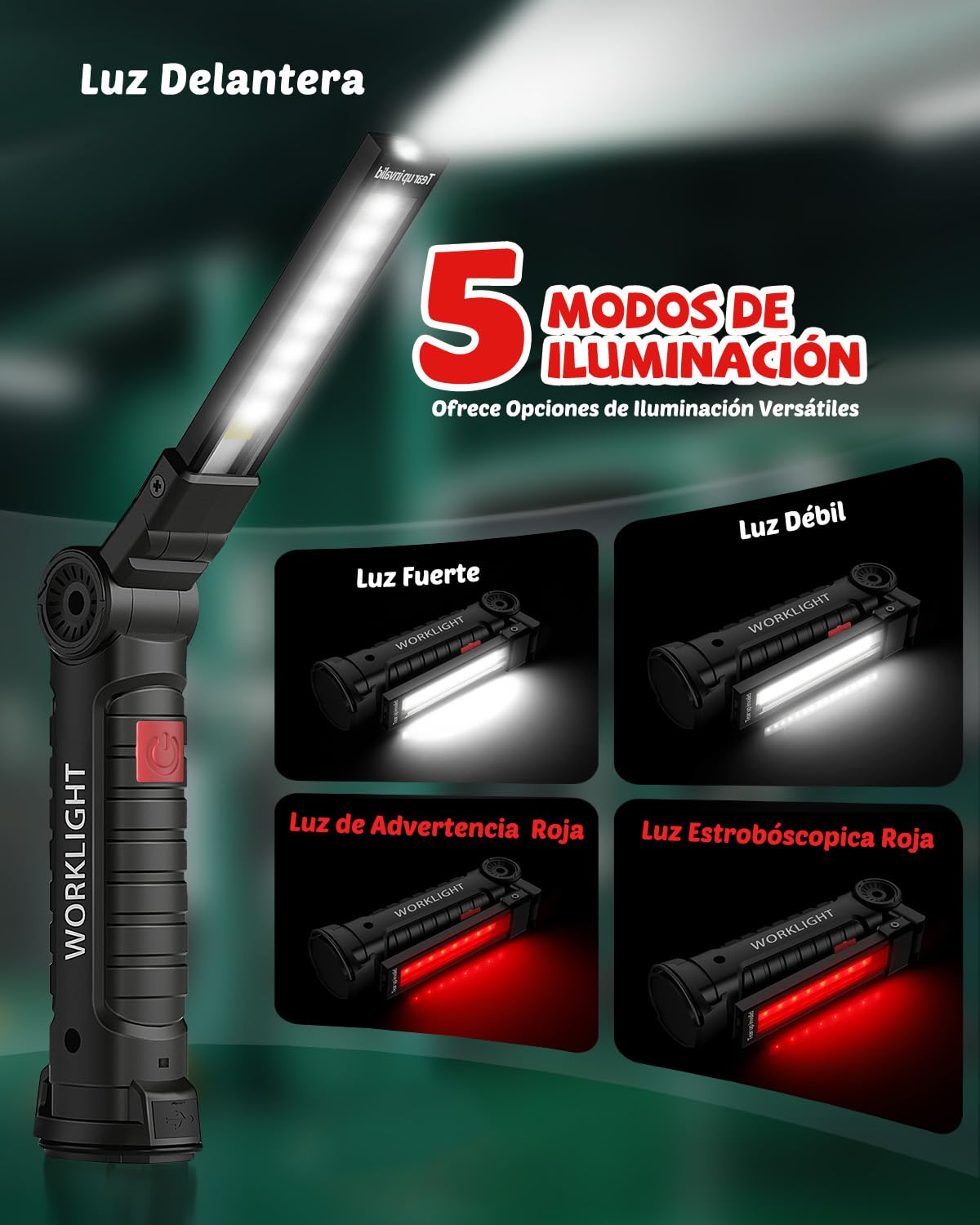 Coquimbo Regalo Hombre Linterna Taller LED Recargable, Linterna Portátil de Trabajo Lámpara de Inspección con Magnética Base y Gancho para Taller Cámping Emergencia(2 Piezas, Negro)