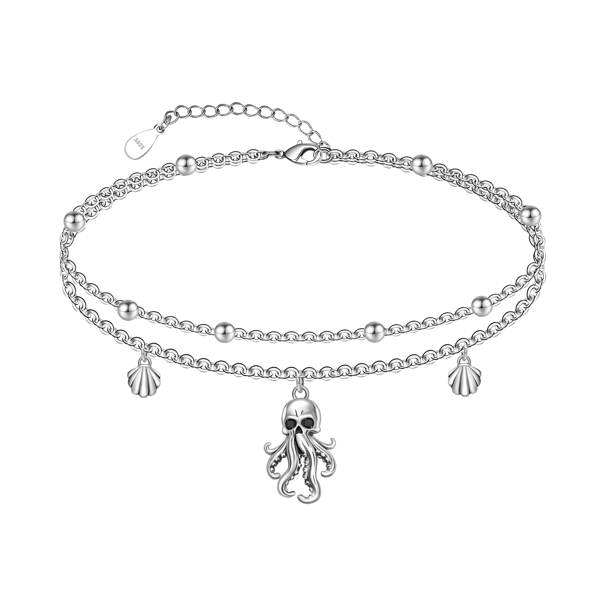 CHIC &amp; ARTSY 925 Sterling Silver Ankle Bracelets for Women, Adjustable Layered Foot Chains with Nature &amp; Symbol Charms, Lightweight Comfort Fit Boho Beach Everyday Jewelry