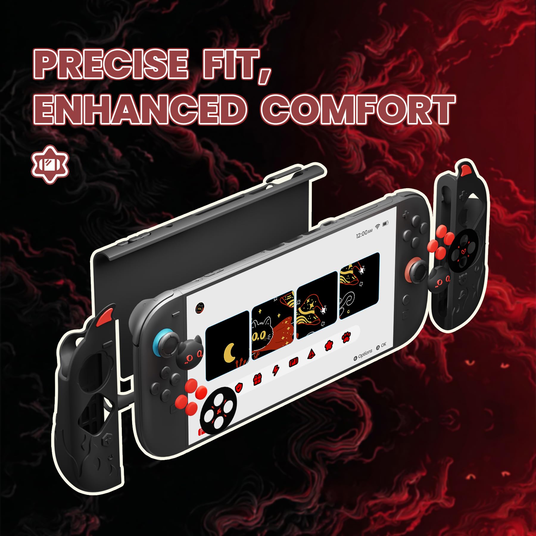 playvital Cute Demon Protective Shell for Nintendo Switch 2, Kawaii Anti-Slip Silicone Grip Cover + Dockable Hard Case for for Nintendo Switch 2 with Thumb Grips & Sticker, Shockproof - Black - 5