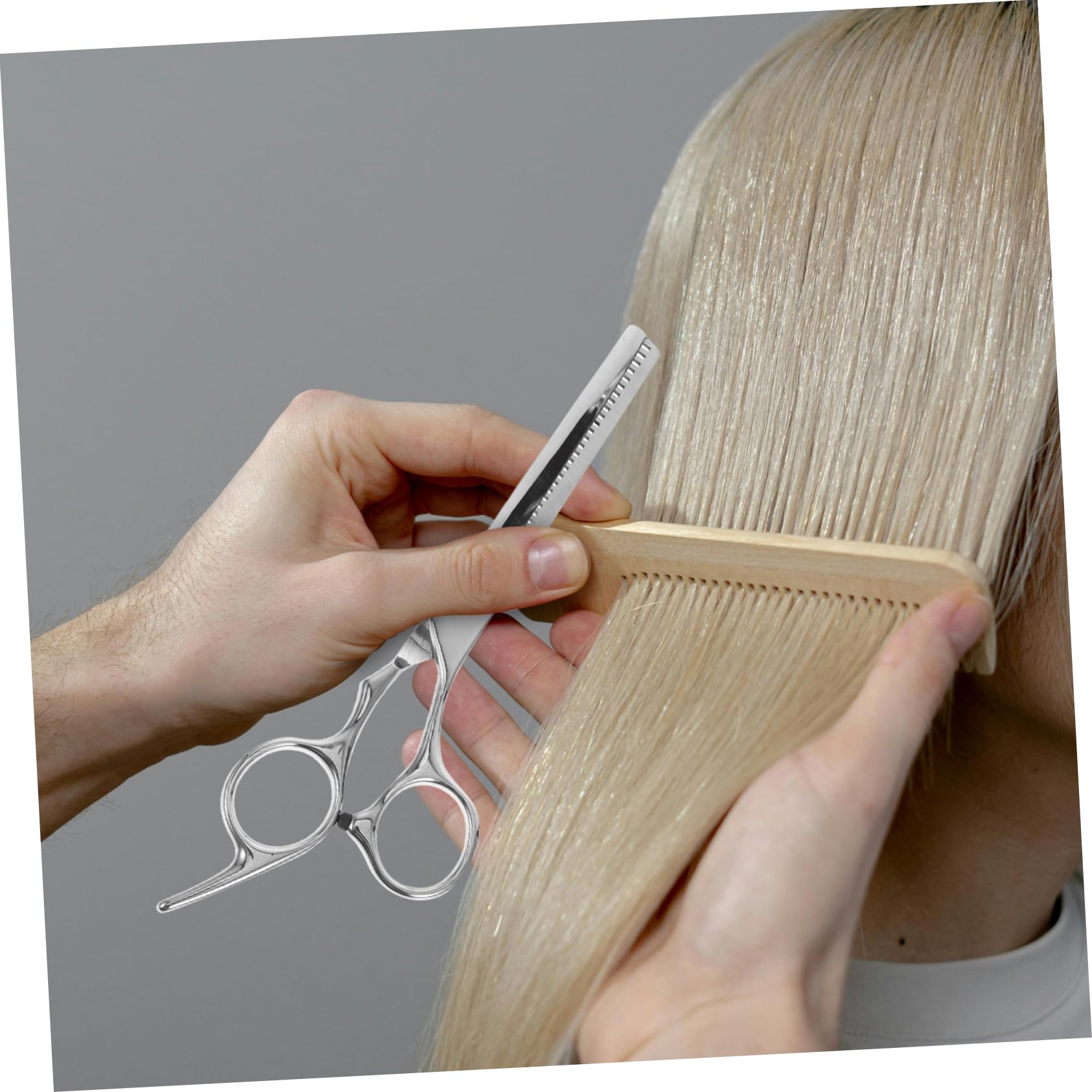 PLAFOPE Tijeras de Peluquería para Cortar Pelo, Metal Plata, Dentado 10%, Uso Doméstico y Salón, No se Atascan Oxidan