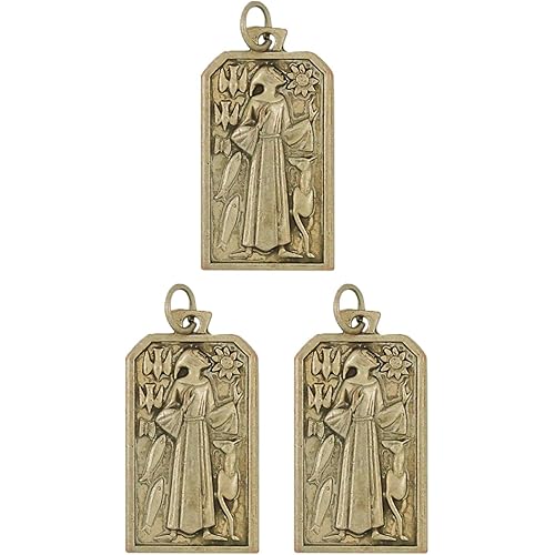 Needzo Catholic St Francis Pendant, Pray for Us Vintage Style Medals Religious Gifts, 1 1/4 Inch, Pack of 3