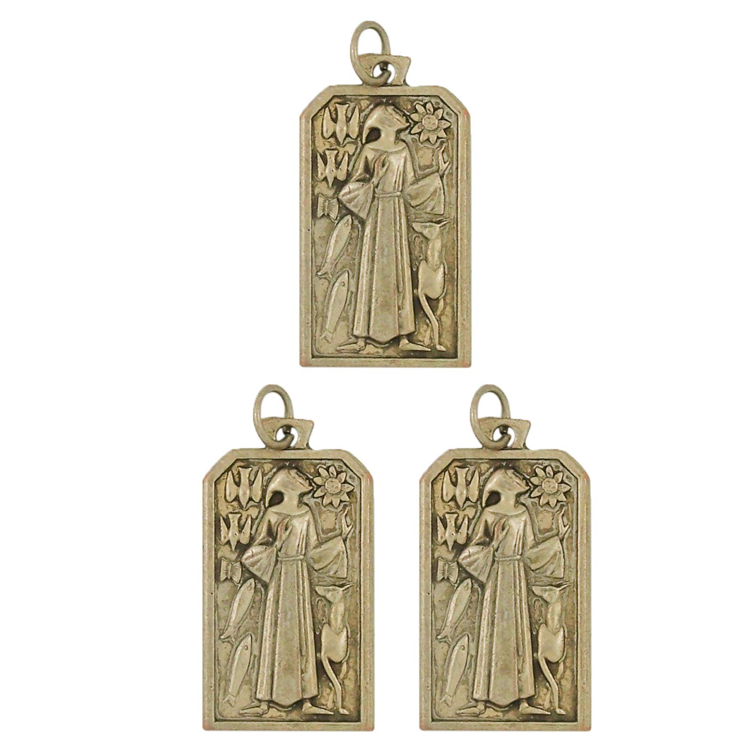 Needzo Catholic St Francis Pendant, Pray for Us Vintage Style Medals Religious Gifts, 1 1/4 Inch, Pack of 3