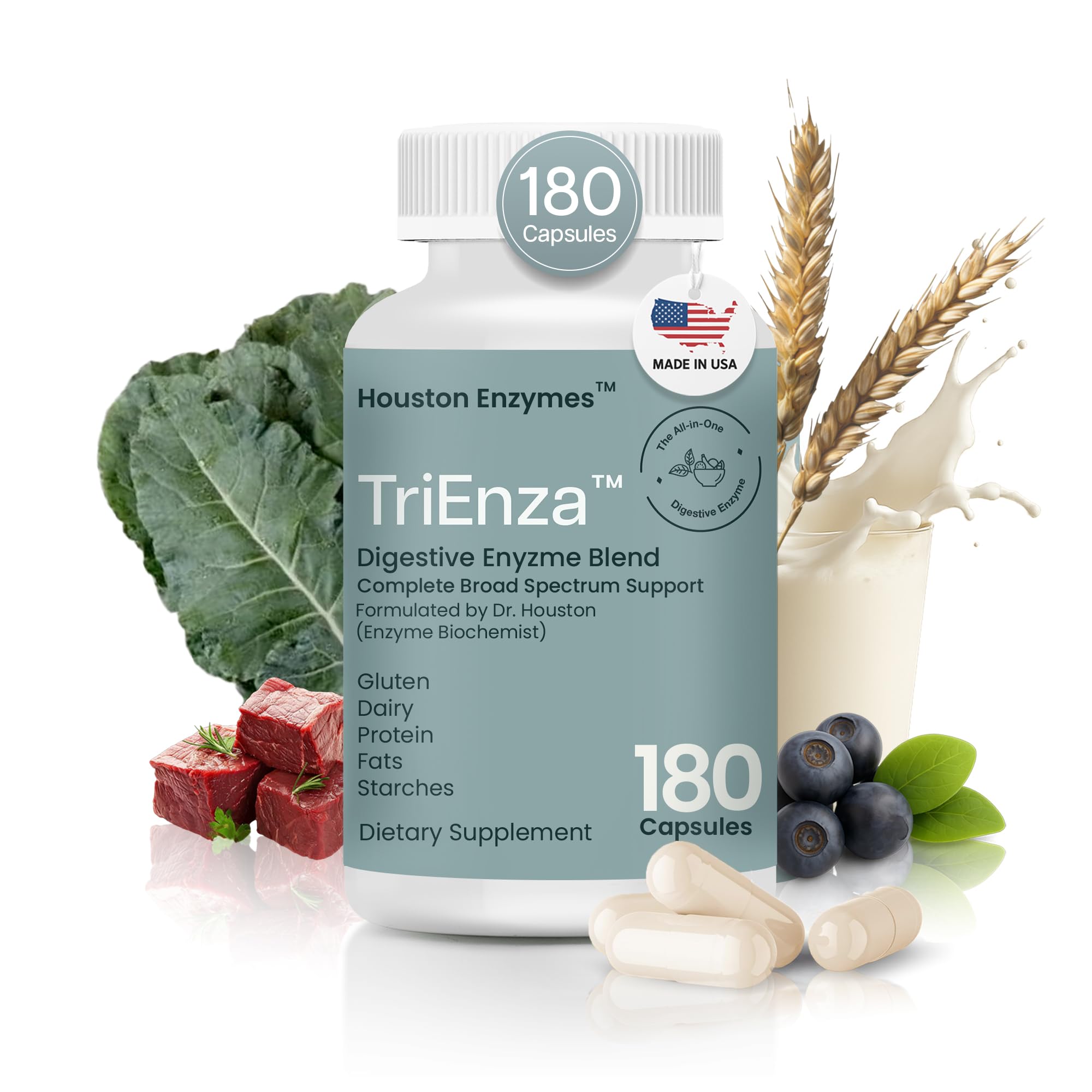 Houston Enzymes Trienza Broad Spectrum for Digestive Intolerances Supports - 180 Multi Capsules