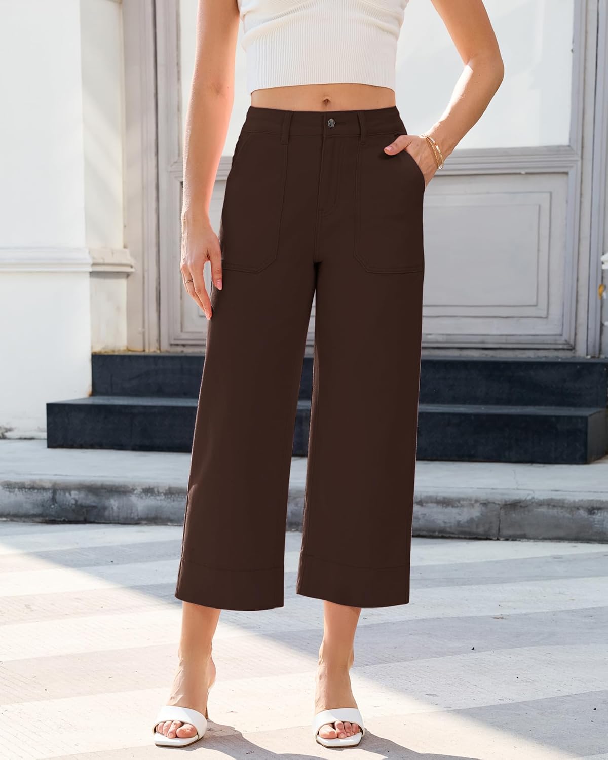 GRAPENT Capri Jeans for Women High Waisted Wide Leg Trendy Strechy Loose Straight Cropped Denim Jeans Pants with Pockets - Image 4