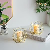 Vista 7 de 20 portavelas geométricos dorados, soporte para velas de té, decoración votiva decorativa para el hogar, mesa, mantel, decoración moderna