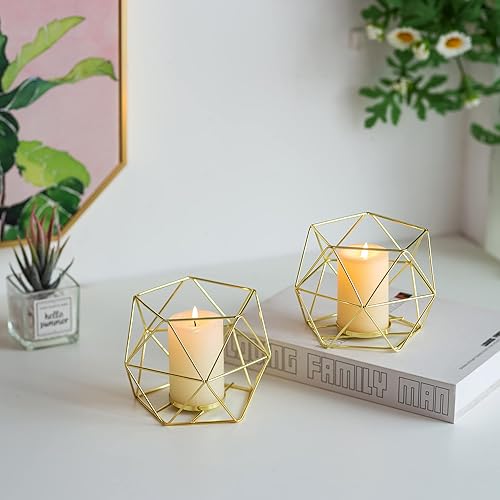 Miniatura 3 de Portavelas geométricos dorados  Acentos votivos para velas de té decorativas para el hogar, estante de mesa, mantel moderno, decoración geográfica,