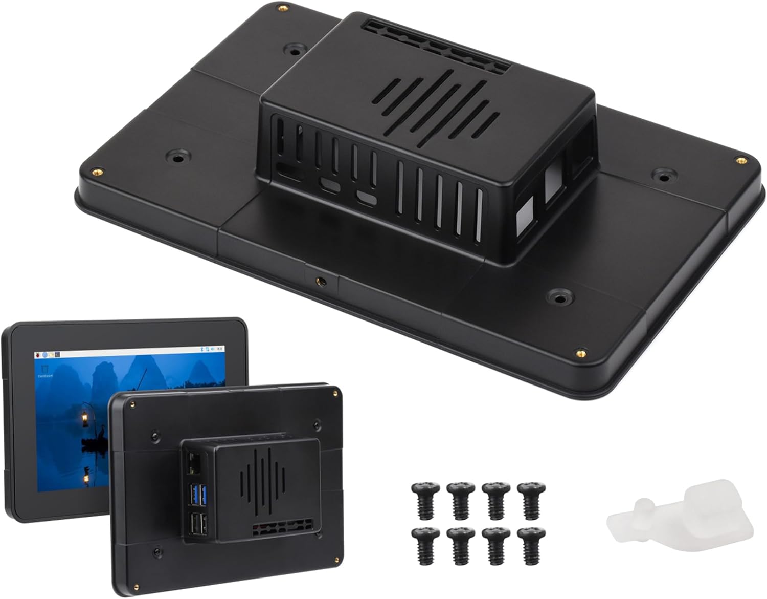 Protective Case, Compatible with Raspberry Pi 7inch Touch Display 2 and RPi 5, Compatible with Multiple 7inch Screens, Supports Installing RPi Hats, Reserved Rich Interfaces